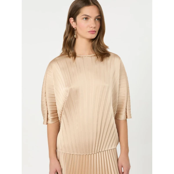 Max Mara Aureo Pleated Satin Blouse in Antique Rose | Blouse | Coveti