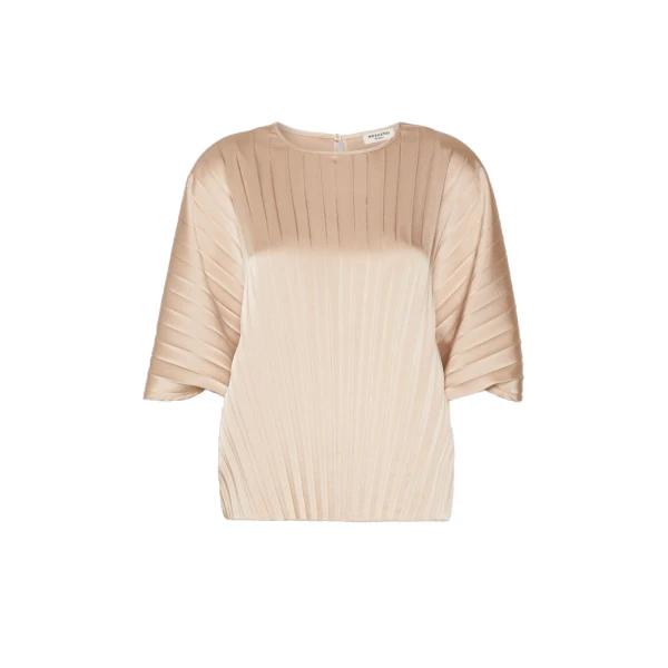 Max Mara Aureo Pleated Satin Blouse in Antique Rose | Blouse | Coveti