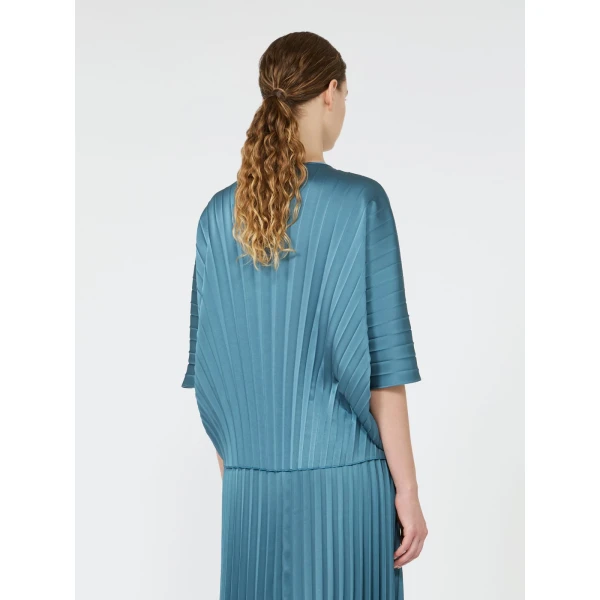 Max Mara Aureo Pleated Satin Blouse in Blue Azure | Blouse | Coveti