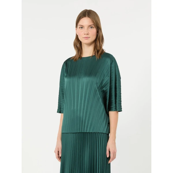 Max Mara Aureo Pleated Satin Blouse in Dark Green | Blouse | Coveti
