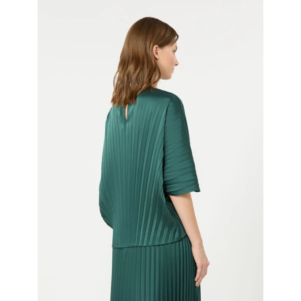Max Mara Aureo Pleated Satin Blouse in Dark Green | Blouse | Coveti