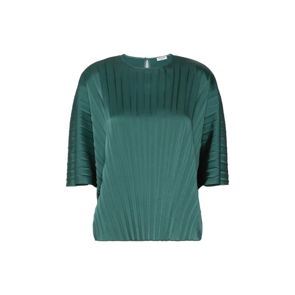 Max Mara Aureo Pleated Satin Blouse in Dark Green | Blouse | Coveti