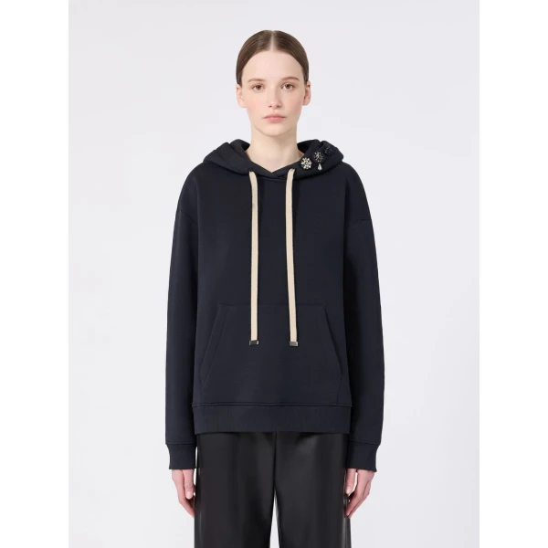 Max Mara Aurora Brushed Jersey Hoodie in Ultramarine | Sweaters | Coveti