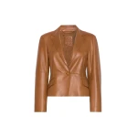 Max Mara Avenue Single-Breasted Nappa Leather Jacket in Tobacco | Leather Jackets | Coveti