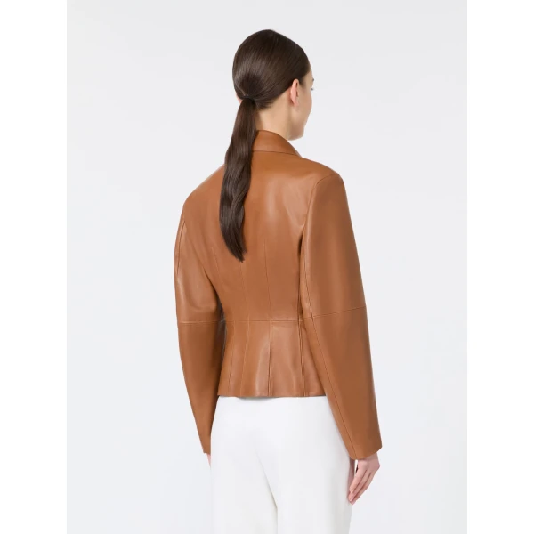 Max Mara Avenue Single-Breasted Nappa Leather Jacket in Tobacco | Leather Jackets | Coveti