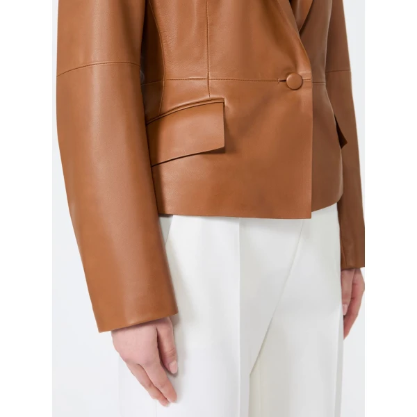 Max Mara Avenue Single-Breasted Nappa Leather Jacket in Tobacco | Leather Jackets | Coveti