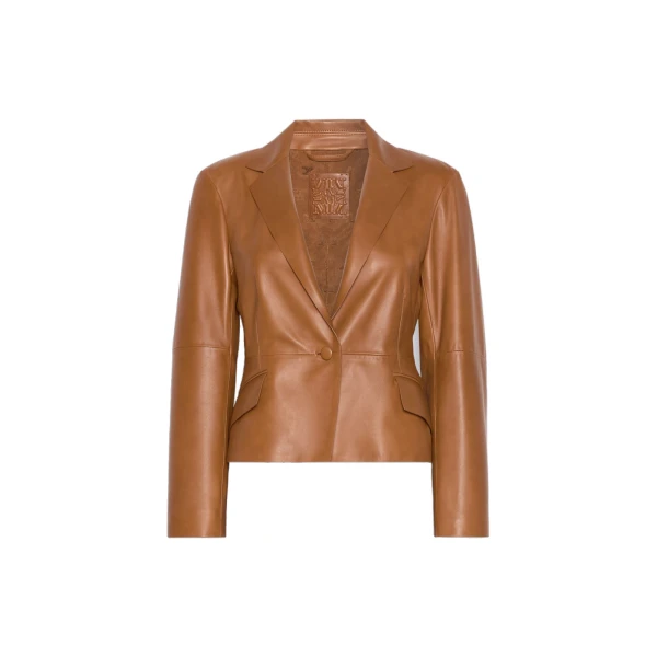 Avenue Single-Breasted Nappa Leather Jacket in Tobacco