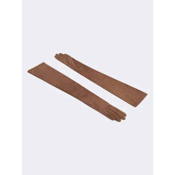 Max Mara Azzurro Extra Long Suede Gloves in Brown | Gloves | Coveti