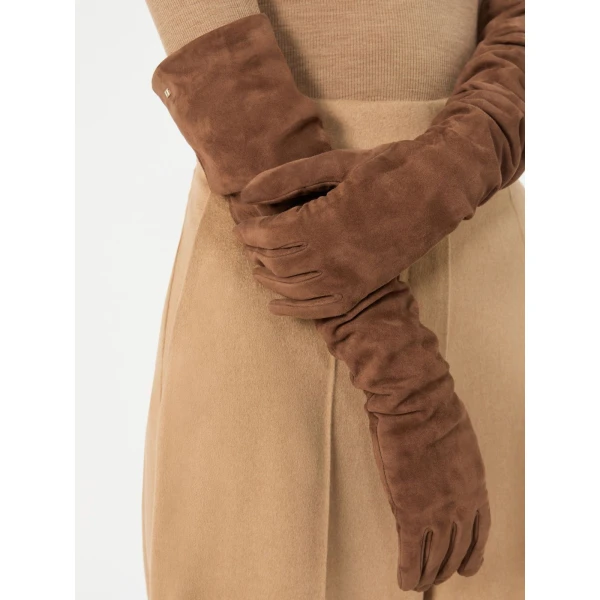 Max Mara Azzurro Extra Long Suede Gloves in Brown | Gloves | Coveti