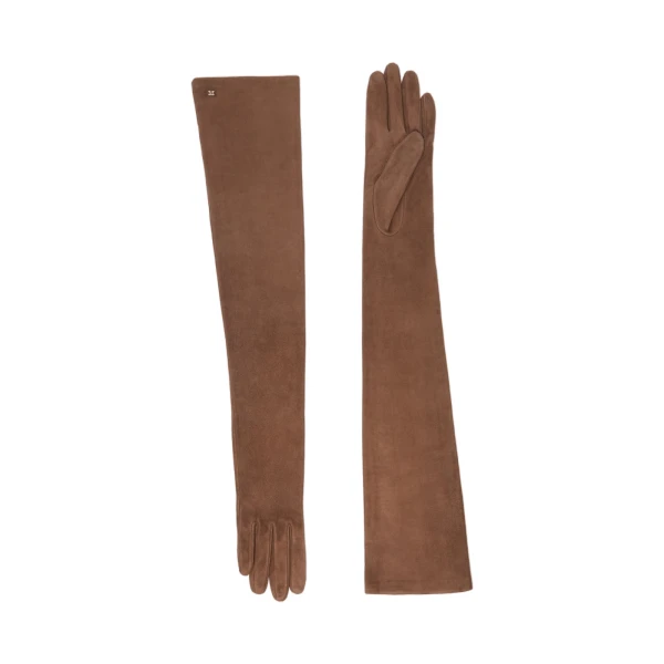 Max Mara Azzurro Extra Long Suede Gloves in Brown | Women | Coveti