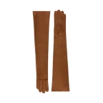 Max Mara Azzurro Extra Long Suede Gloves in Orange | Gloves | Coveti