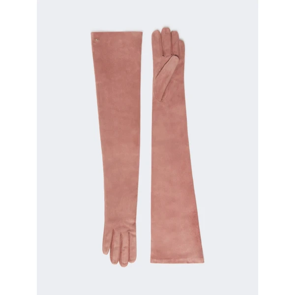 Max Mara Azzurro Extra Long Suede Gloves in Pink | Gloves | Coveti