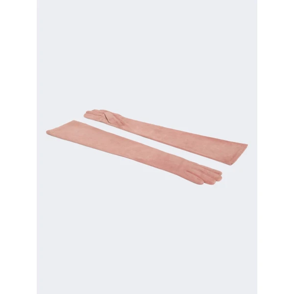 Max Mara Azzurro Extra Long Suede Gloves in Pink | Gloves | Coveti