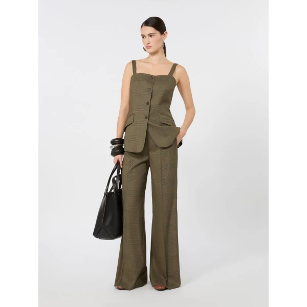 Max Mara Bacca Glen Plaid Wool Gilet in Khaki | Vests | Coveti