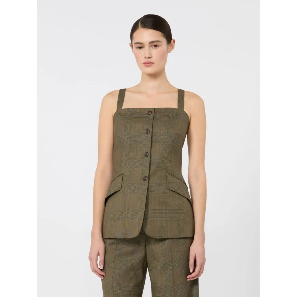 Max Mara Bacca Glen Plaid Wool Gilet in Khaki | Vests | Coveti