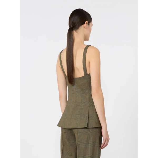 Max Mara Bacca Glen Plaid Wool Gilet in Khaki | Vests | Coveti