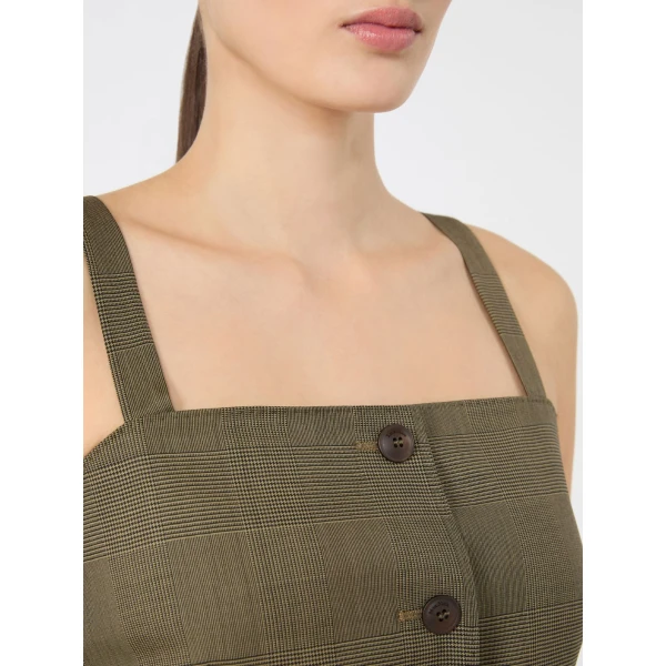 Max Mara Bacca Glen Plaid Wool Gilet in Khaki | Vests | Coveti