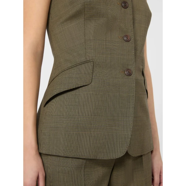 Max Mara Bacca Glen Plaid Wool Gilet in Khaki | Vests | Coveti