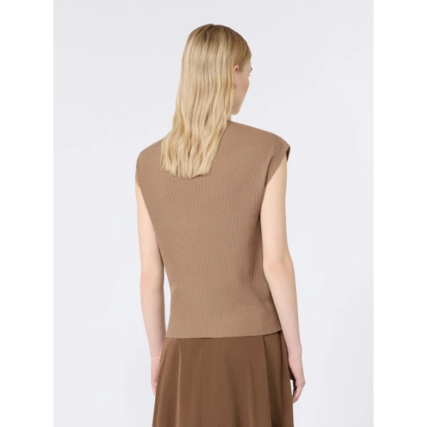 Max Mara Bacca Ribbed Wool Gilet in Camel | Sweaters | Coveti