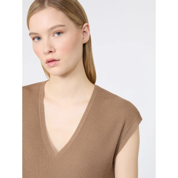 Max Mara Bacca Ribbed Wool Gilet in Camel | Sweaters | Coveti