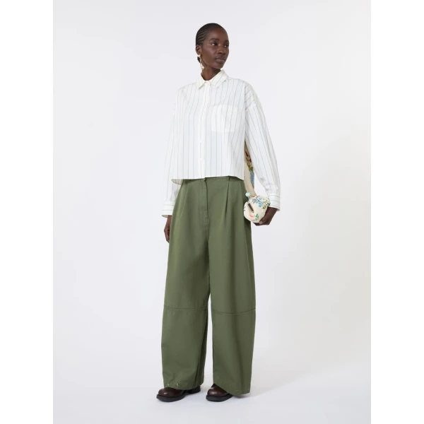 Max Mara Bacca Washed Cotton Wide-Leg Trousers in Khaki | Wide leg pants | Coveti