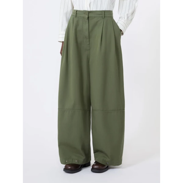 Max Mara Bacca Washed Cotton Wide-Leg Trousers in Khaki | Wide leg pants | Coveti