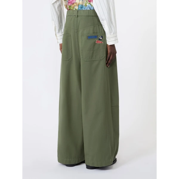 Max Mara Bacca Washed Cotton Wide-Leg Trousers in Khaki | Wide leg pants | Coveti