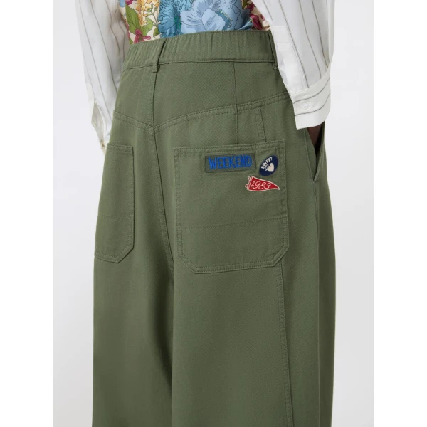 Max Mara Bacca Washed Cotton Wide-Leg Trousers in Khaki | Wide leg pants | Coveti