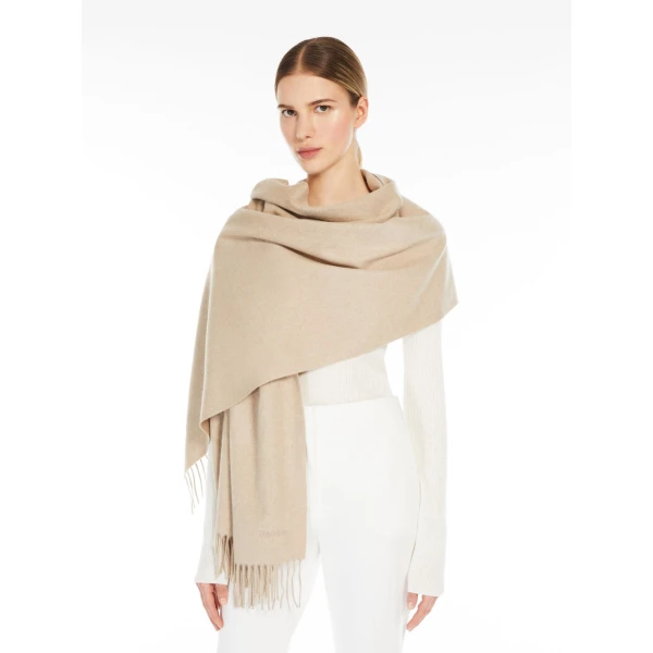 Max Mara Baci Cashmere Logo Stole in Beige | Scarves | Coveti
