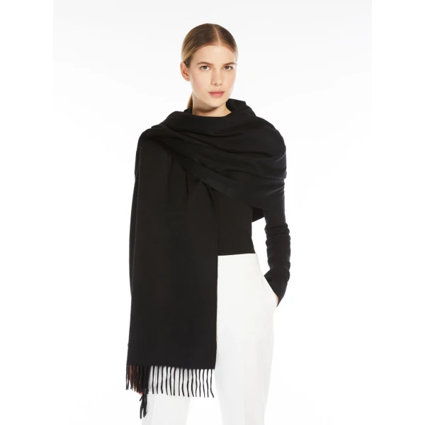 Max Mara Baci Cashmere Logo Stole in Black | Scarves | Coveti