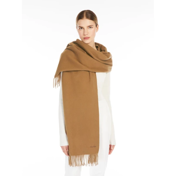 Max Mara Baci Cashmere Logo Stole in Camel | Scarves | Coveti
