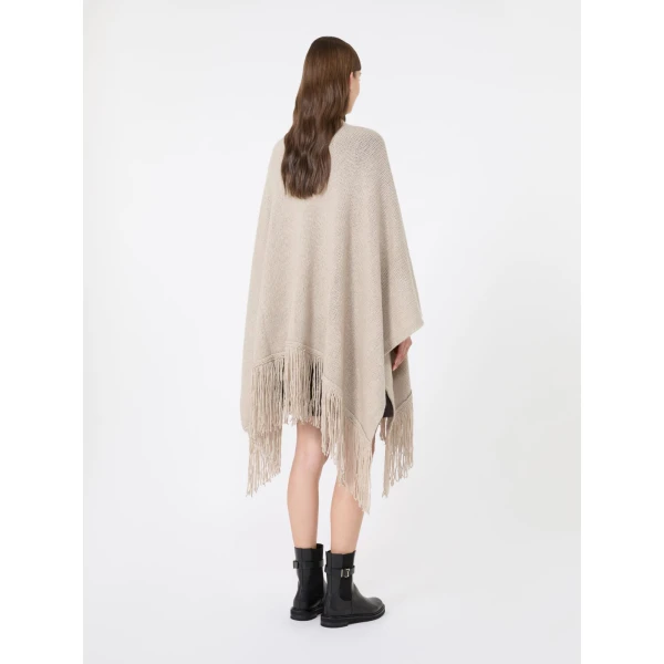 Max Mara Bacini Wool and Cashmere Fringed Cape in Beige | Jackets | Coveti