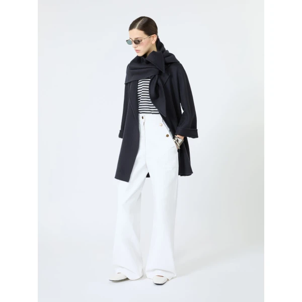Max Mara Badesse Cotton Bull Denim Wide-Leg Trousers in White | Denim | Coveti