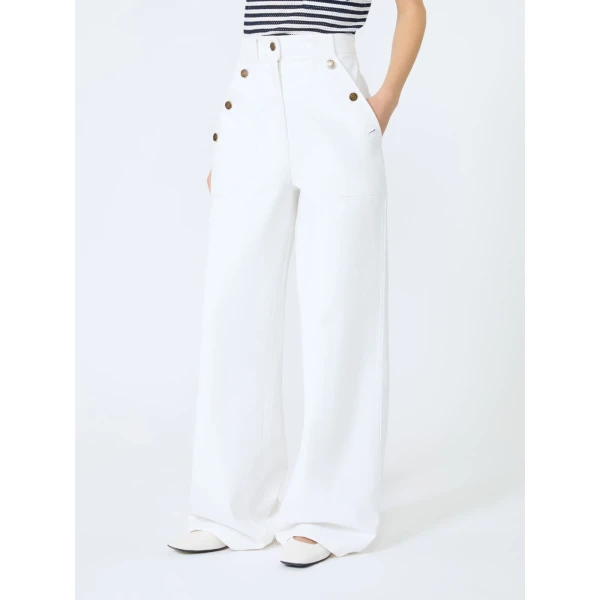 Max Mara Badesse Cotton Bull Denim Wide-Leg Trousers in White | Denim | Coveti
