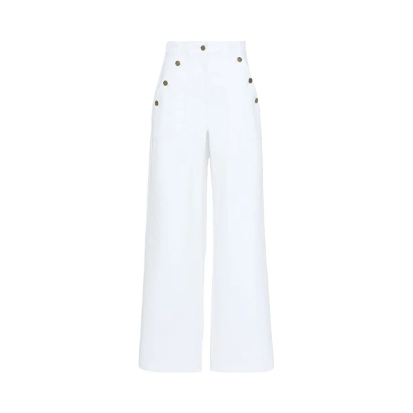Max Mara Badesse Cotton Bull Denim Wide-Leg Trousers in White | Denim | Coveti