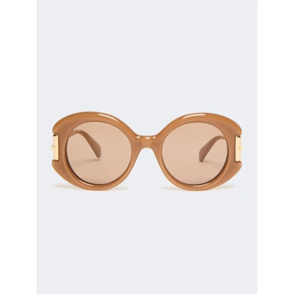 Max Mara Badia Round Acetate Glasses in Camel | Sunglasses | Coveti