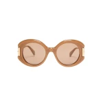 Max Mara Badia Round Acetate Glasses in Camel | Sunglasses | Coveti