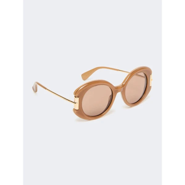 Max Mara Badia Round Acetate Glasses in Camel | Sunglasses | Coveti