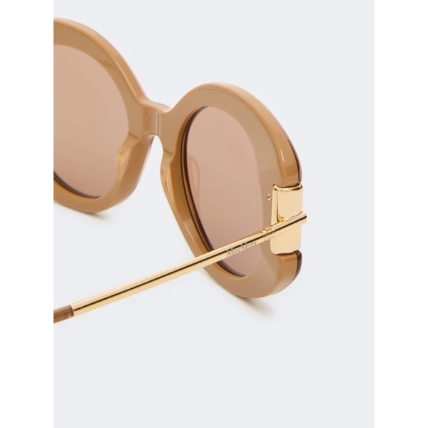 Max Mara Badia Round Acetate Glasses in Camel | Sunglasses | Coveti