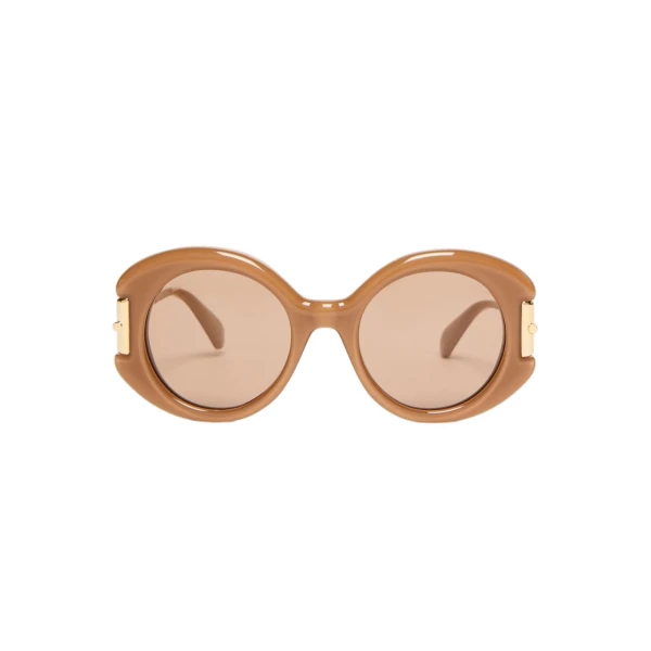 Max Mara Badia Round Acetate Glasses in Camel | Sunglasses | Coveti