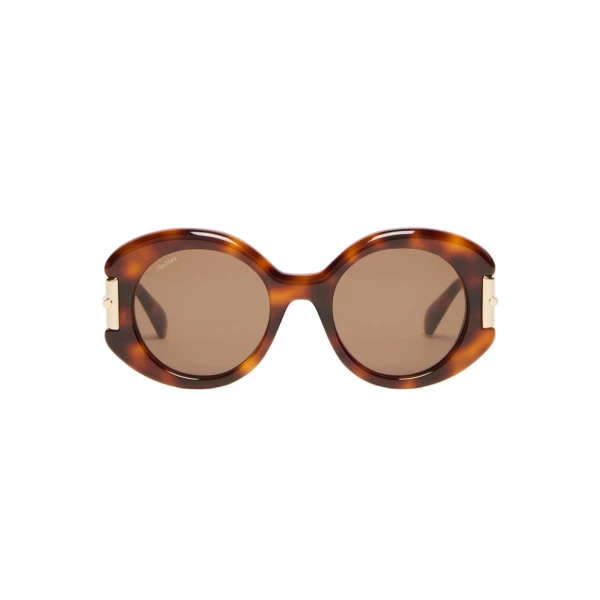 Max Mara Badia Round Acetate Glasses in Tawny Bronze Brown | Sunglasses | Coveti