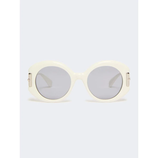 Max Mara Badia Round Acetate Glasses in White | Sunglasses | Coveti