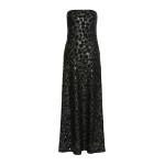 Max Mara Baffo Embroidered Tulle Bustier Gown in Black | Maxi Dresses | Coveti