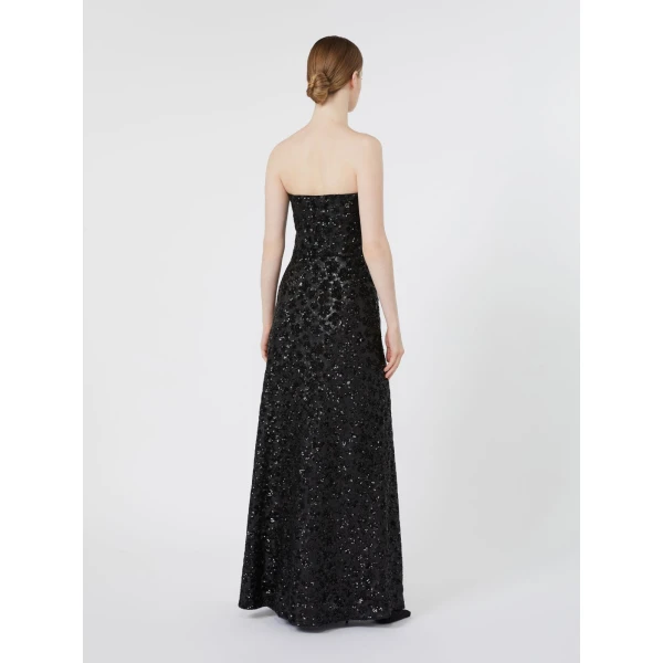 Max Mara Baffo Embroidered Tulle Bustier Gown in Black | Maxi Dresses | Coveti