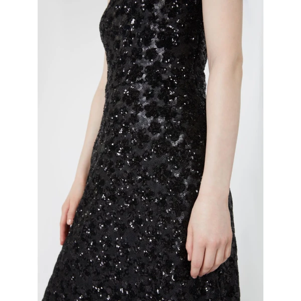 Max Mara Baffo Embroidered Tulle Bustier Gown in Black | Maxi Dresses | Coveti