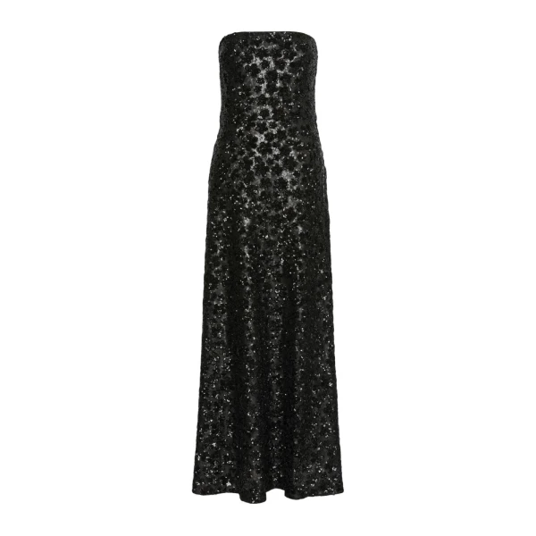 Max Mara Baffo Embroidered Tulle Bustier Gown in Black | Maxi Dresses | Coveti
