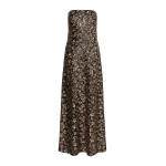 Max Mara Baffo Embroidered Tulle Bustier Gown in Bronze | Maxi Dresses | Coveti