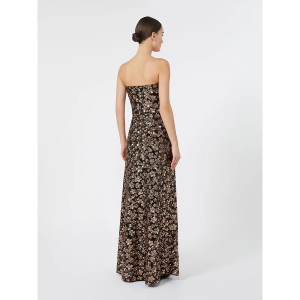 Max Mara Baffo Embroidered Tulle Bustier Gown in Bronze | Maxi Dresses | Coveti