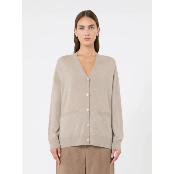 Max Mara Baia Wool V-Neck Cardigan in Beige | Cardigan | Coveti