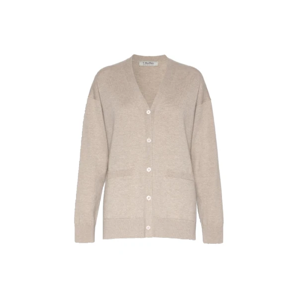 Max Mara Baia Wool V-Neck Cardigan in Beige | Cardigan | Coveti
